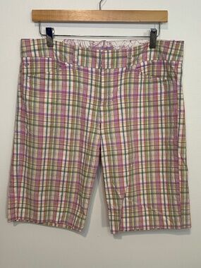 Y2K Roxy Plaid Bermuda Shorts Size 11 Pink Green Yellow